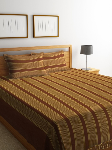 

NEUDIS Brown Woven-Design Pure Cotton Double Bed Cover With 2 Pillow Covers