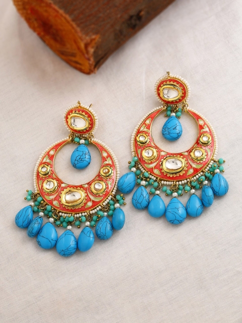 

THE AAB STUDIO Red & Blue Gold Plated Meenkari Handcrafted Drop Earrings