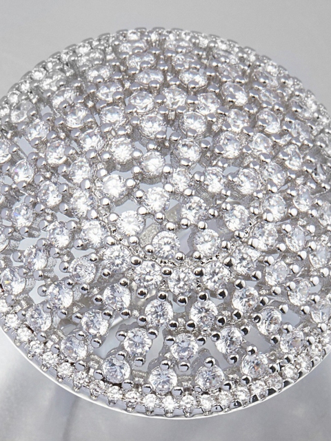 

shaze Silver-Toned & White Beaded-Beam CZ-Studded Finger Ring