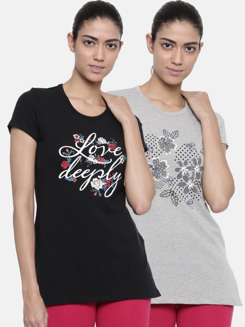 

Bitz Women Pack Of 2 Printed Cotton Lounge T-Shirt, Black