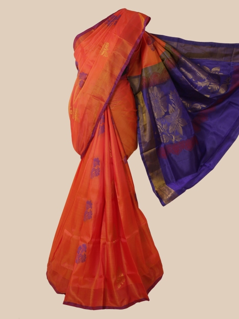 

Pothys Orange Ethnic Motifs Zari Pure Silk Saree