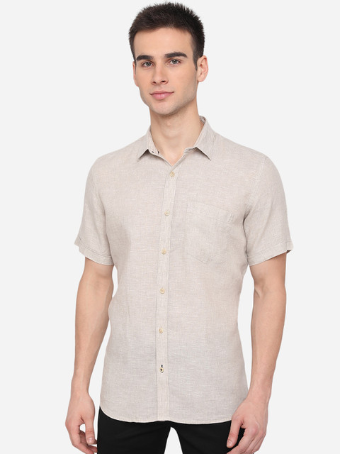 

JADE BLUE Men Beige Slim Fit Solid Casual Shirt