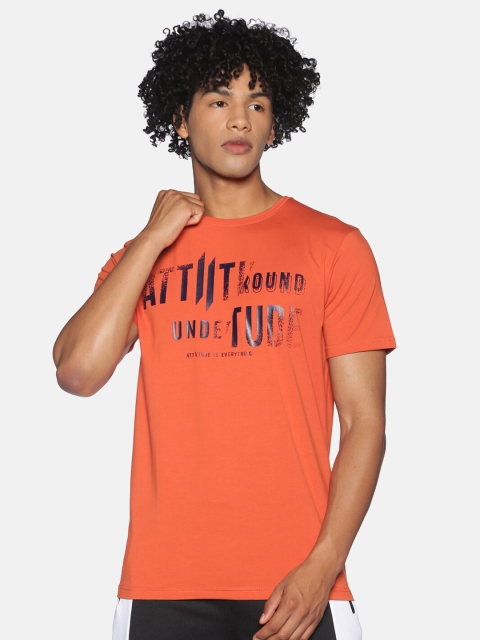

ATTIITUDE Men Orange Typography Printed Slim Fit T-shirt