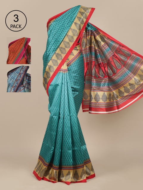 

Pothys Pack Of 3 Jute Silk Sarees, Blue