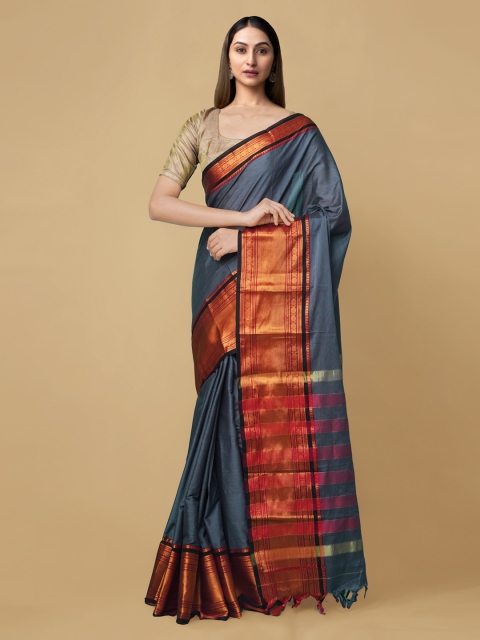 

Unnati Silks Grey Silk Cotton Narayan Peth Handloom Saree