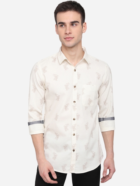 

JADE BLUE Men Beige Slim Fit Floral Printed Cotton Casual Shirt