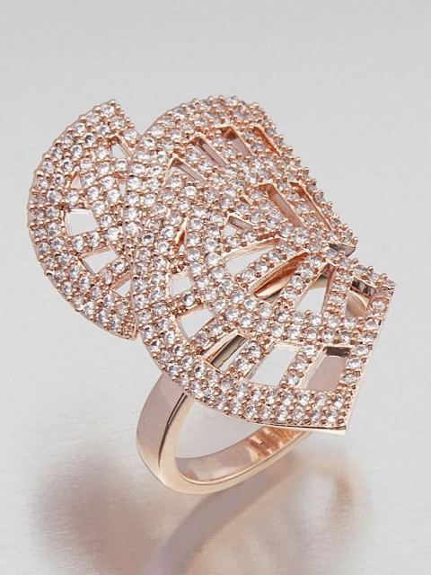 

shaze Rose Gold-Toned & White CZ Studded Finger Ring