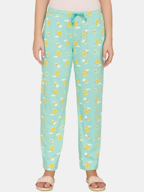 

Zivame Womens Green Happy Flock Cotton Pyjama