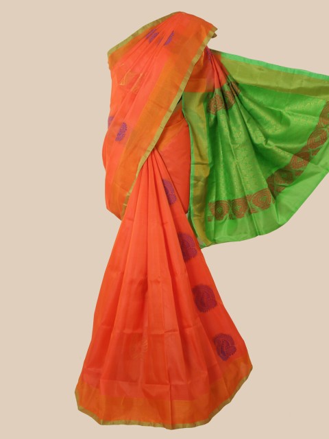 

Pothys Orange Ethnic Motifs Zari Pure Silk Saree