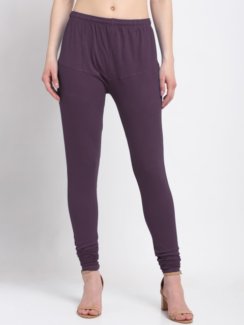 

KLOTTHE Women Purple Solid Churidar-Length Leggings