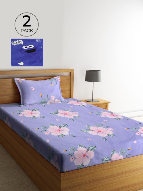 

KLOTTHE Multicoloured Set of 2 Floral Cotton Single Bedsheet with 2 Pillow Covers, Multi