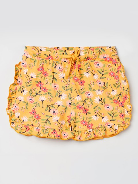 

max Girls Yellow & Pink Floral Printed Mid-Rise Regular Shorts