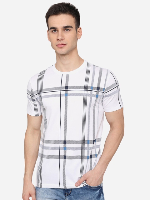 

JADE BLUE Men White Checked Slim Fit T-shirt