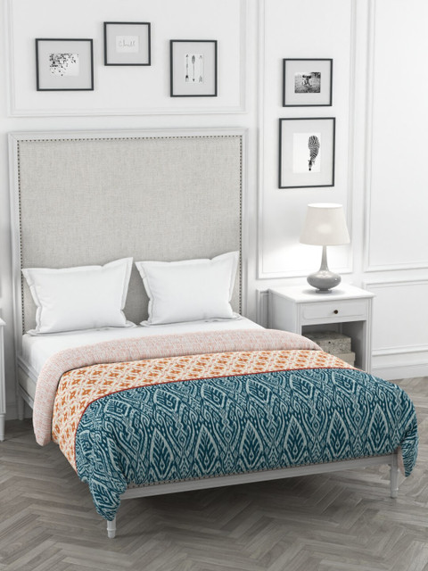 

Portico New York Teal & Orange Abstract Printed AC Room 120 GSM Double Bed Dohar