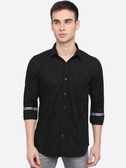 

JADE BLUE Men Black Slim Fit Cotton Casual Shirt