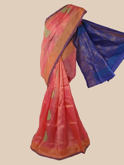 

Pothys Pink & Navy Blue Ethnic Motifs Zari Pure Silk Saree