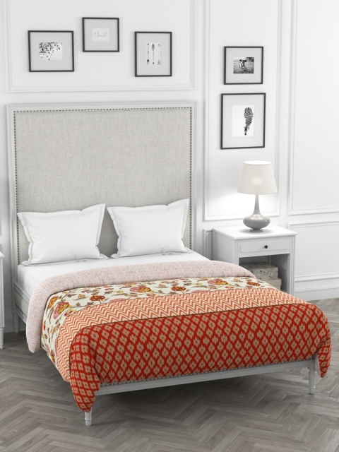 

Portico New York Orange & White Floral AC Room 120 GSM Double Bed Dohar