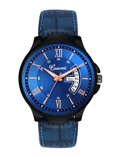 

Camerii Men Blue Brass Printed Dial & Leather Textured Straps Analogue Watch WM289_B