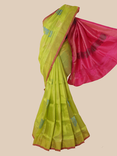 

Pothys Green & Pink Ethnic Motifs Zari Pure Silk Saree