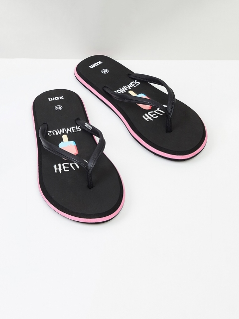

max Women Black & Pink Printed Thong Flip-Flops