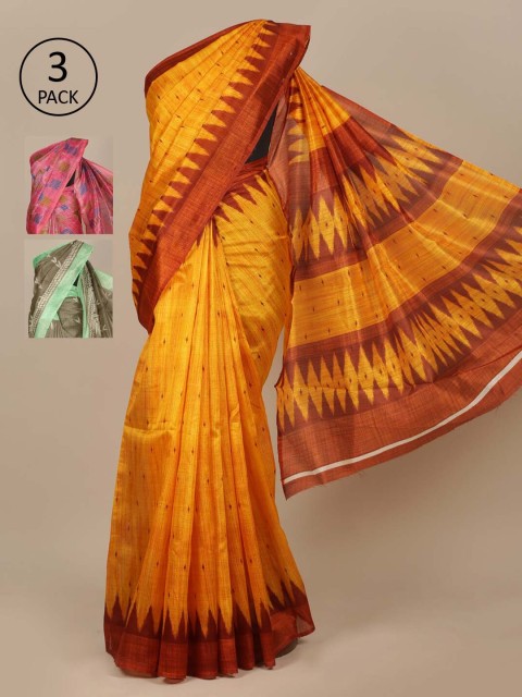 

Pothys Pack of 3 Printed Jute Silk Saree, Yellow