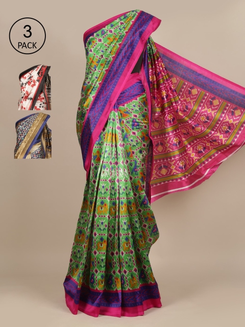

Pothys Pack of 3 Ethnic Motifs Jute Silk Saree, Green