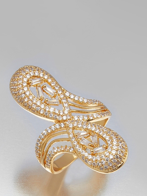 

shaze Gold-Toned & White CZ Studded Finger Ring