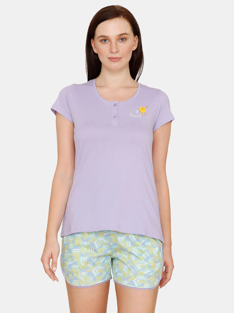 

Zivame Women Purple & Yellow Pure Cotton Night suit
