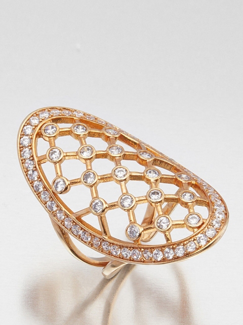 

shaze Rose Gold-Toned & White CZ Studded Finger Ring