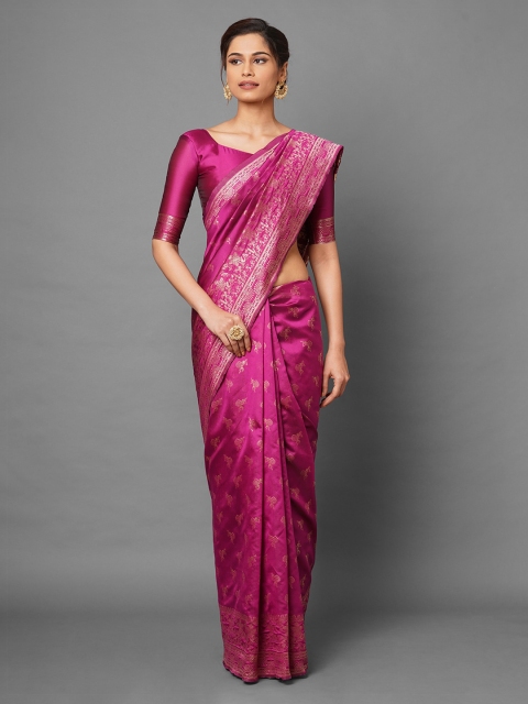 

Mitera Magenta Warli Zari Silk Blend Banarasi Saree