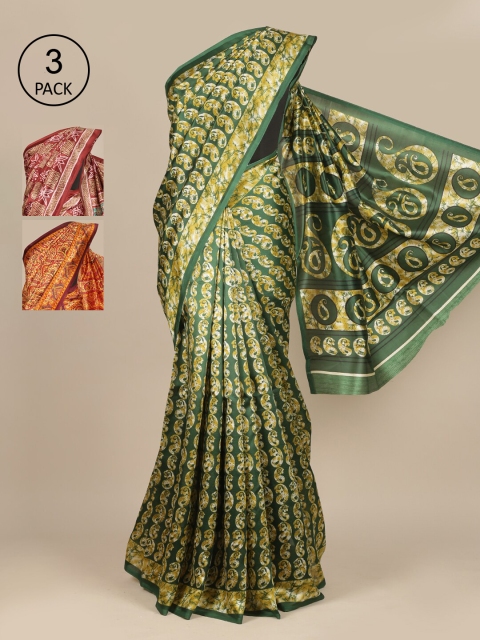 

Pothys Pack of 3 Green & Red Jute Silk Saree