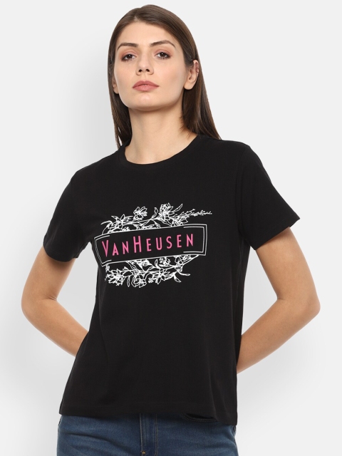 

Van Heusen Woman Women Black Typography Printed Cotton T-shirt
