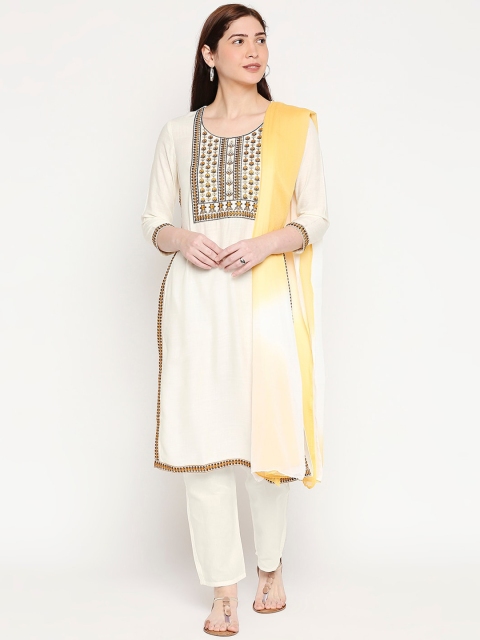

ZRI Women Cream Kurti with Salwar & With Dupatta