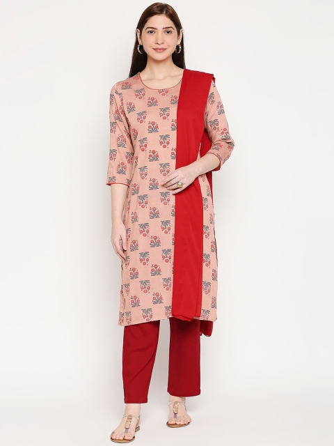 

ZRI Women Peach Floral Printed Kurta with Trousers & With Dupatta