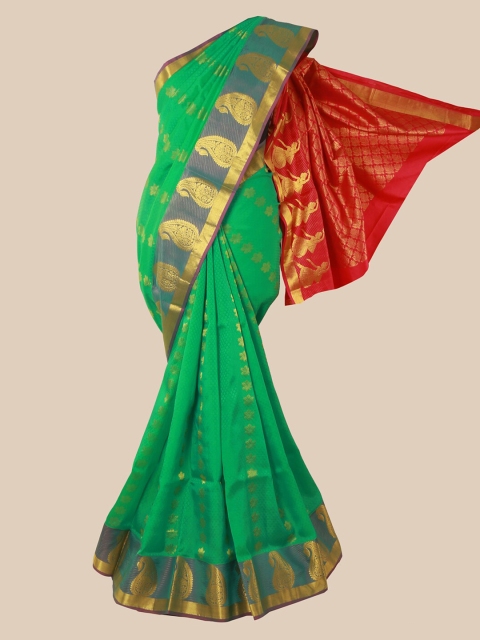 

Pothys Green Solid Zari Pure Silk Saree
