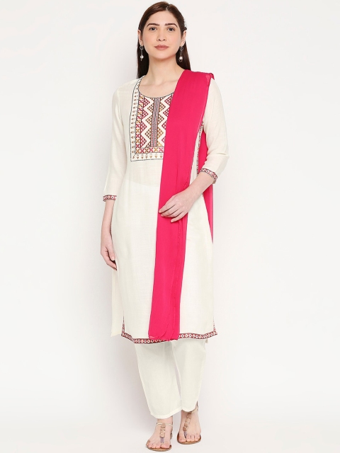 

ZRI Women Cream Ethnic Motifs Yoke Design Kurta with Trousers & With Dupatta