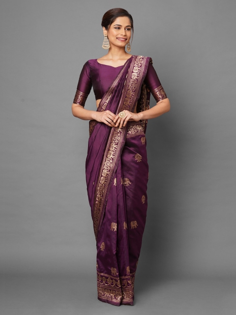 

Mitera Burgundy Ethnic Motifs Zari Silk Blend Banarasi Saree