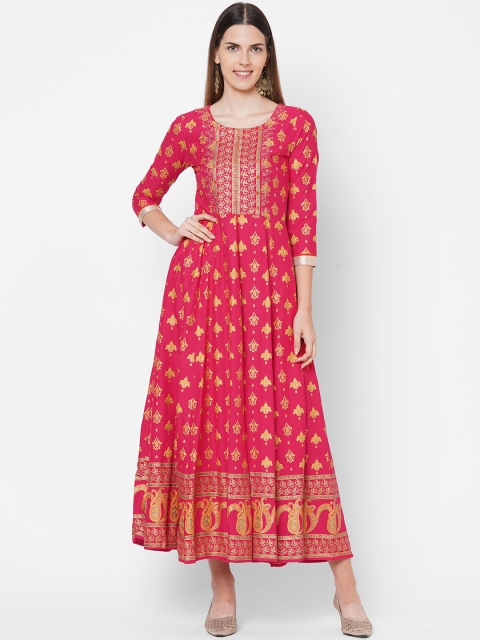 

FASHOR Red & Yellow Ethnic Motifs Ethnic Maxi Dress