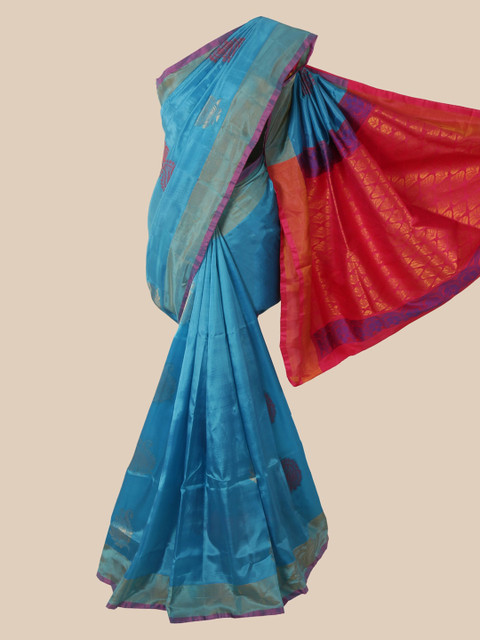 

Pothys Blue Ethnic Motifs Pure Silk Saree