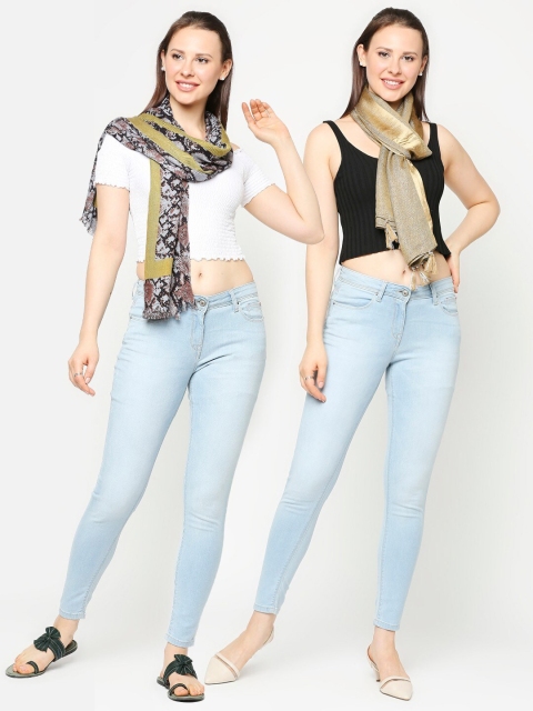 

Get Wrapped Women Set of 2 Gold & Grey Printed Scarf