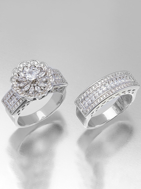 

shaze Women Silver Set of 2 Cubic Zirconia Stackable Ring