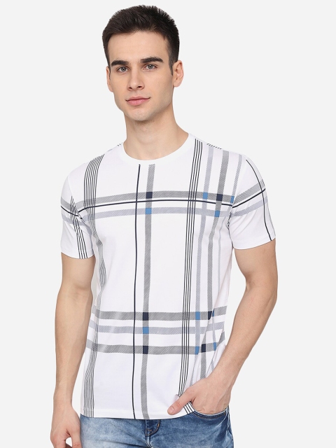 

JADE BLUE Men White Checked Slim Fit T-shirt
