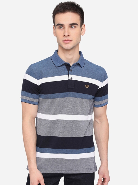 

JADE BLUE Men Grey NA Striped Polo Collar Applique Slim Fit T-shirt NA