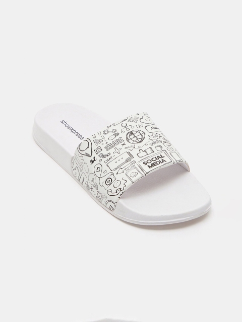 

shoexpress Men White & Black Printed Rubber Sliders