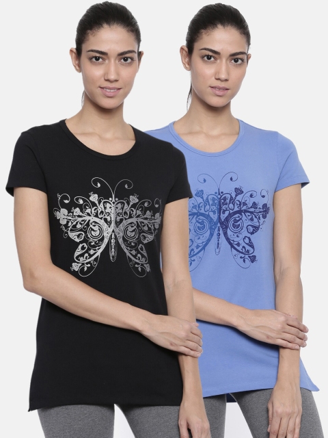 

Bitz Women Pack Of 2 Black & Blue Printed Cotton Lounge T-Shirts