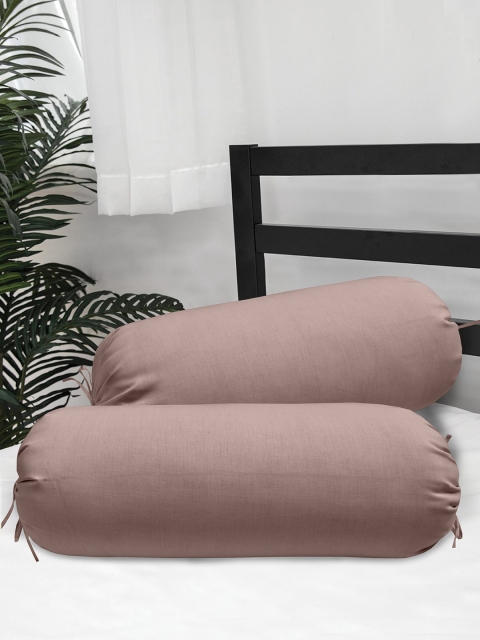 

Clasiko Set Of 2 Brown Solid 300 TC Cotton Bolster Covers