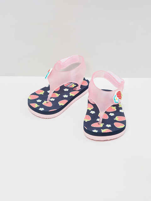 

max Girls Pink & Navy Blue Printed Thong Flip-Flops