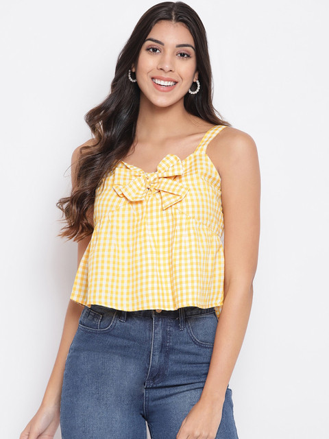 

STALK Yellow & White Checked A-Line Top