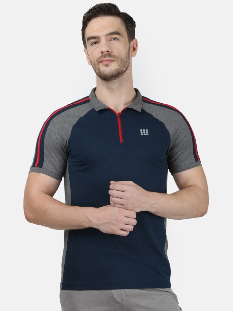 

rock it Men Navy Blue Colourblocked Polo Collar T-shirt