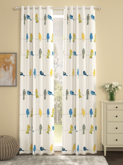 

URBAN SPACE White & Yellow Set of 2 Curtains